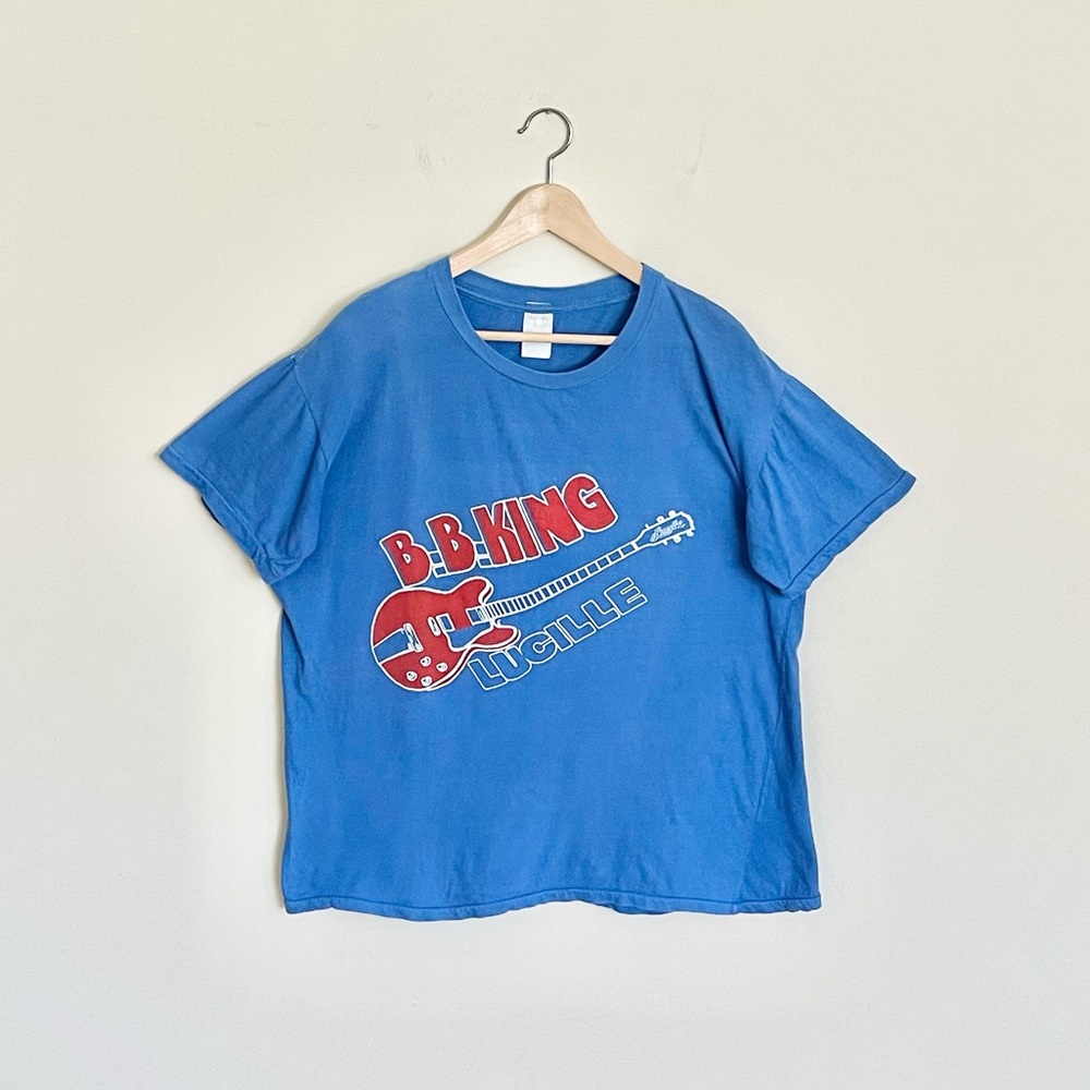 RARE Vintage 70s B.B. King Lucille Guitar Graphic Blue Concert T Shirt Adult 3XL
